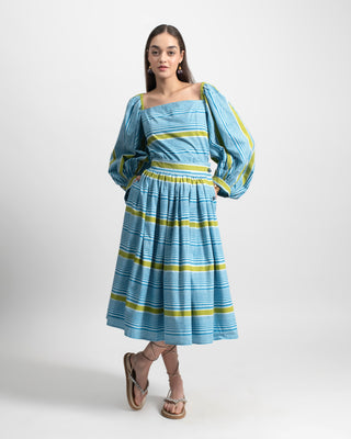 Riviera Nautical Stripe Midi Skirt in Cotton Poplin