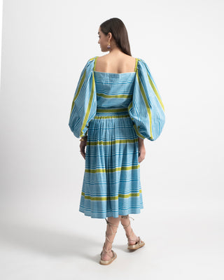 Riviera Nautical Stripe Midi Skirt in Cotton Poplin