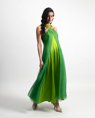 Naya Halter Maxi Dress in Silk Satin & Organza