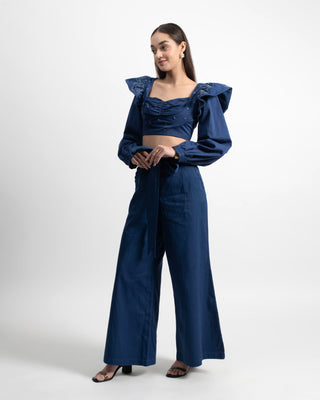 Rossia Frill Crop Top in Cotton Sateen