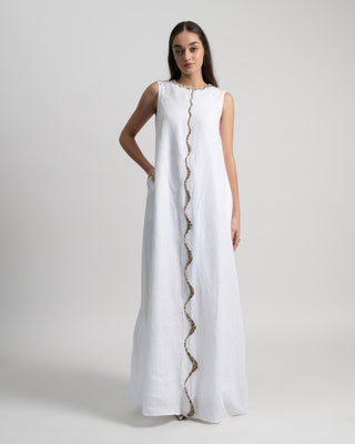 Marina Sleeveless Scallop Maxi Dress in Linen