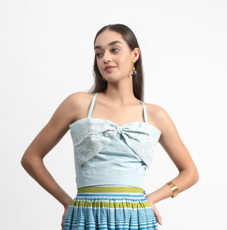 Indira Bow Detail Crop Top in Silk Faille
