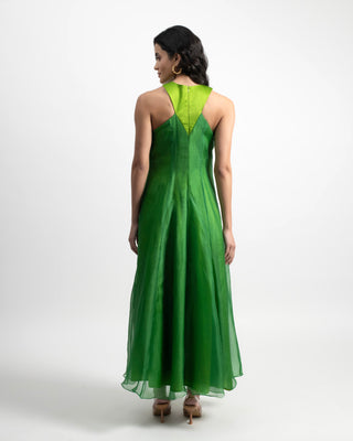 Naya Halter Maxi Dress in Silk Satin & Organza