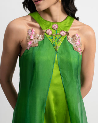 Naya Halter Maxi Dress in Silk Satin & Organza