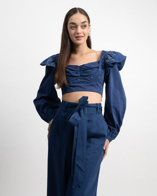 Rossia Frill Crop Top in Cotton Sateen