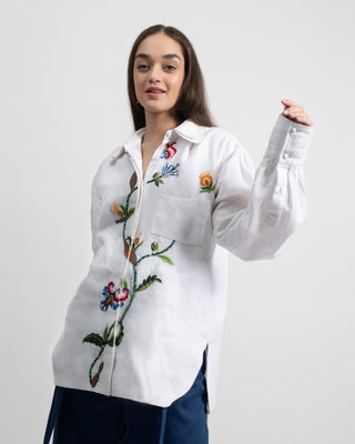 Sanjay Van Oversized Button-Up Shirt in Linen