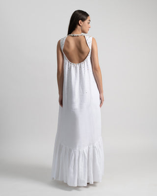 Marina Sleeveless Scallop Maxi Dress in Linen