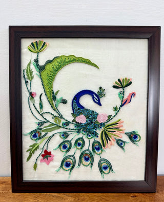 Kaivalya – The Embroidered Peacock Wall Art