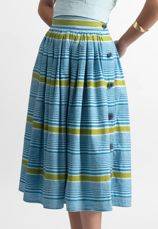 Riviera Nautical Stripe Midi Skirt in Cotton Poplin