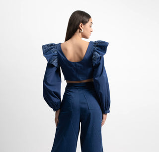 Rossia Frill Crop Top in Cotton Sateen