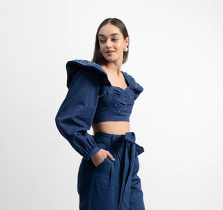 Rossia Frill Crop Top in Cotton Sateen