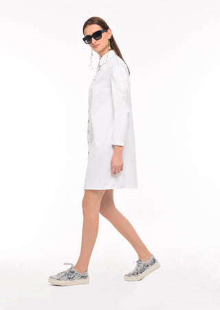 White Cotton Shirt Dress - AGAATI