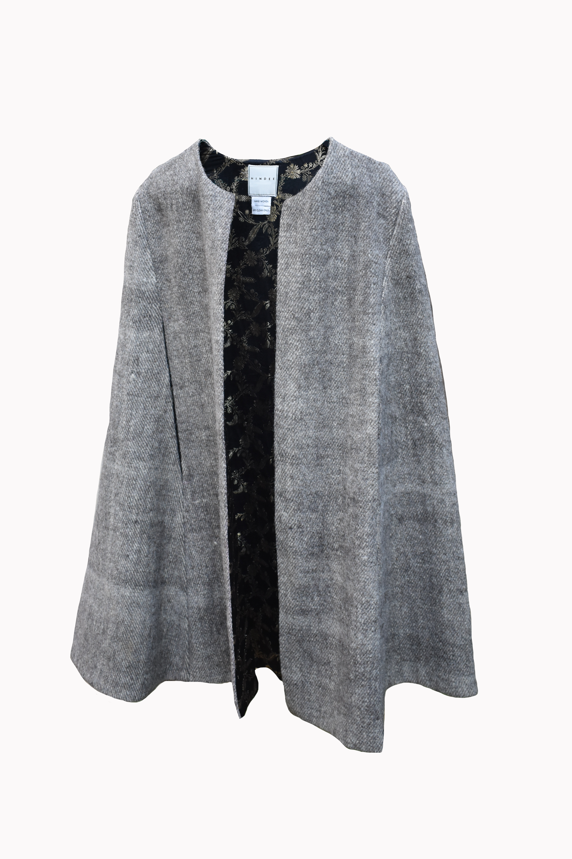 Grey Tweed Cape with Black Brocade lining