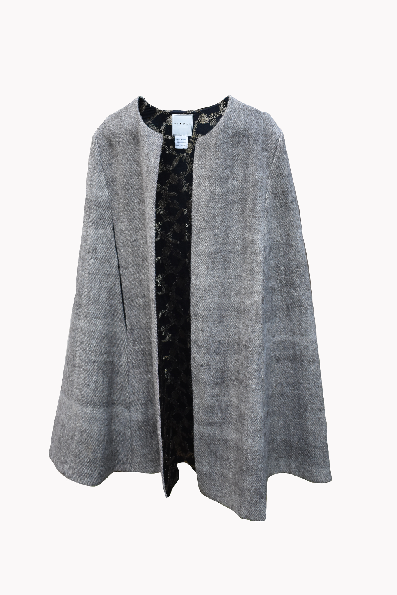 Grey Tweed Cape with Black Brocade lining