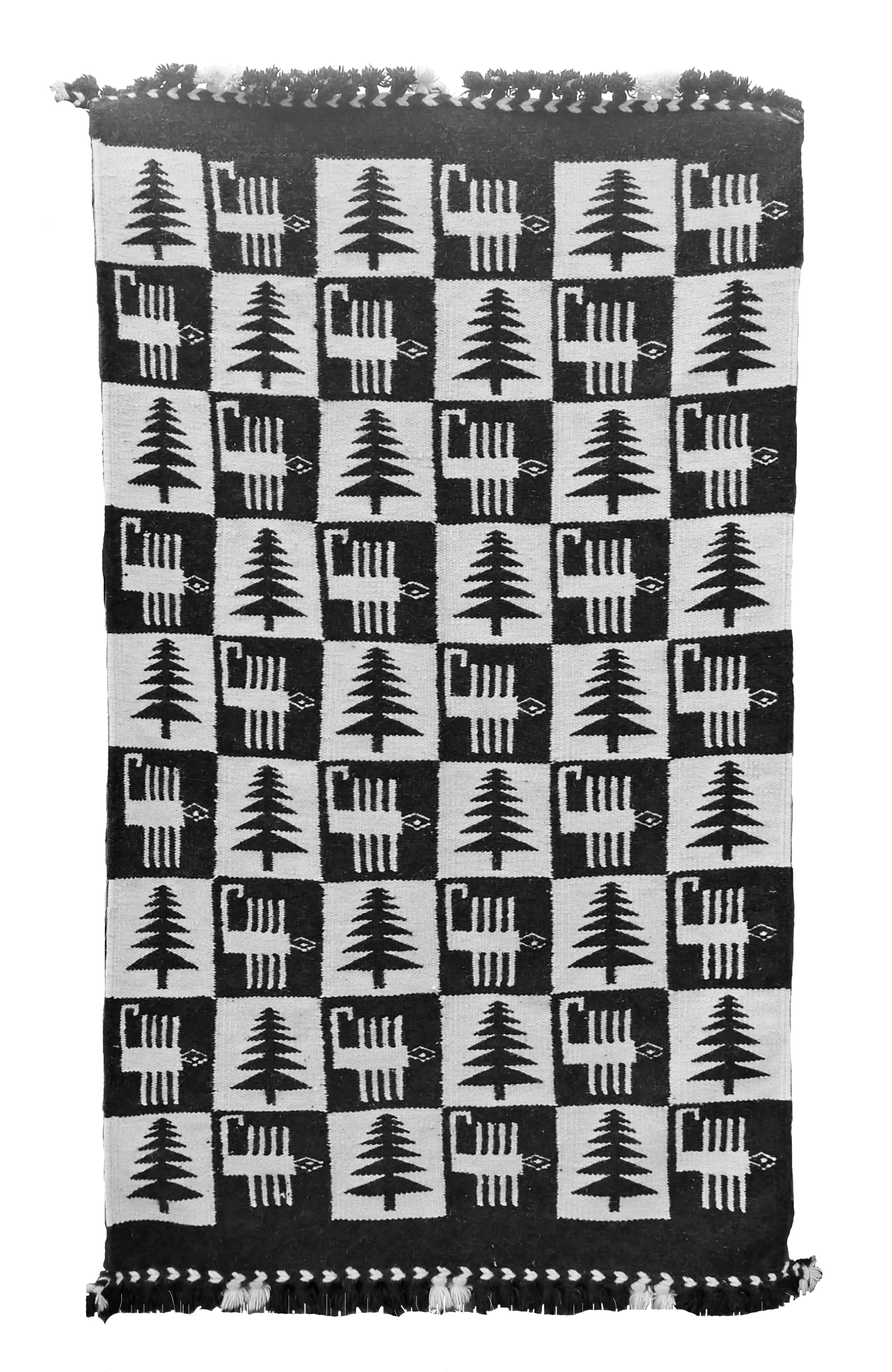 Black and White Undyed handwoven Indigenous Sheep Wool Rug