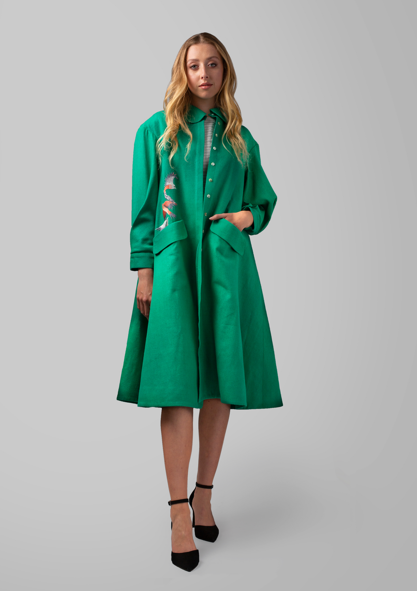 Belted Loose Fit Embroidered coat - AGAATI