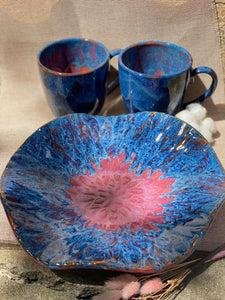 Violet Set of Glazed Ceramic Dishes and Mugs