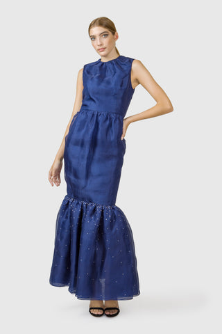 Drops of Rain Blue Silk Organza Cocktail Dress