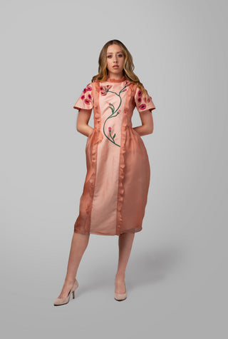Floral Embroidered Silk Dress - AGAATI