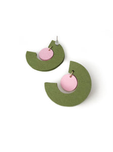 Post Dangle Circular Green and Pink Earring