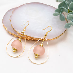 Tear Drop Blush Pink Recycled Glass Bead Earrings