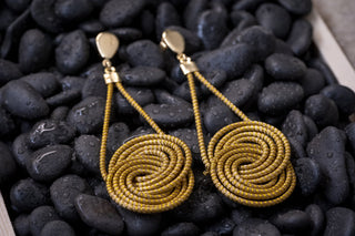 Artisan Made Woven Golden Grass Post Dangle Earrings-Azure