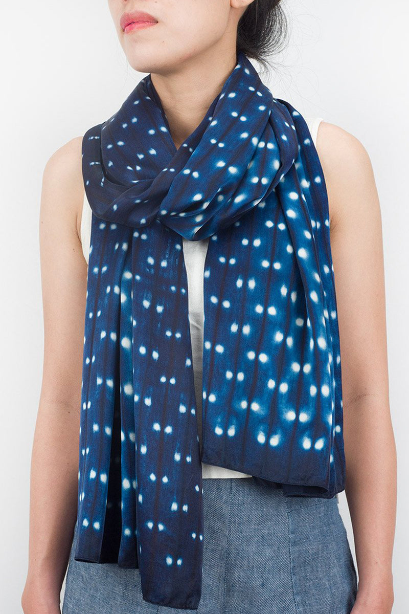 Infinity Silk Scarf - Soft blue, grey (Landscape & Shibori)