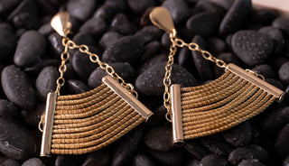 Artisan Made Golden Grass Woven Post Dangle Earrings-Elizabeth