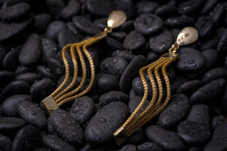 Artisan Made Woven Golden Grass Post Dangle Earrings-Rose