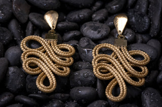Artisan Made Woven Golden Grass Post Dangle Earrings-Roxanne