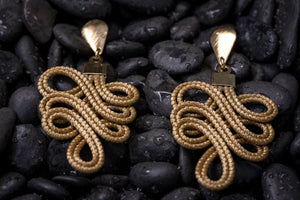 Artisan Made Woven Golden Grass Post Dangle Earrings-Roxanne