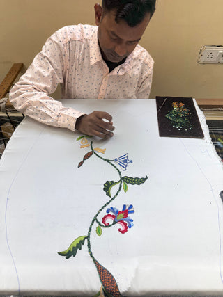 hand embroidery dress designs Ferns and Petals Chanderi Hand Embroidered Dress
