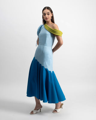 Amritudhyan One-Shoulder Toga Dress in Cotton