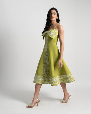 Vizcaya Bow Detail Midi Dress in Silk Faille