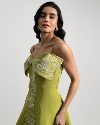 Vizcaya Bow Detail Midi Dress in Silk Faille