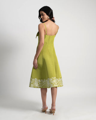 Vizcaya Bow Detail Midi Dress in Silk Faille