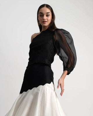 Dueñas Scallop One-Shoulder Toga Top in Silk Organza