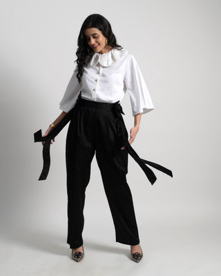 Elastic Waistband Tapered Leg Pants in Cotton Sateen