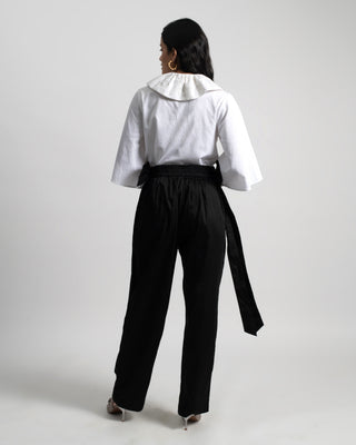 Elastic Waistband Tapered Leg Pants in Cotton Sateen