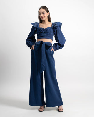 Mauritius Belted Wide Leg Pants in Cotton Sateen