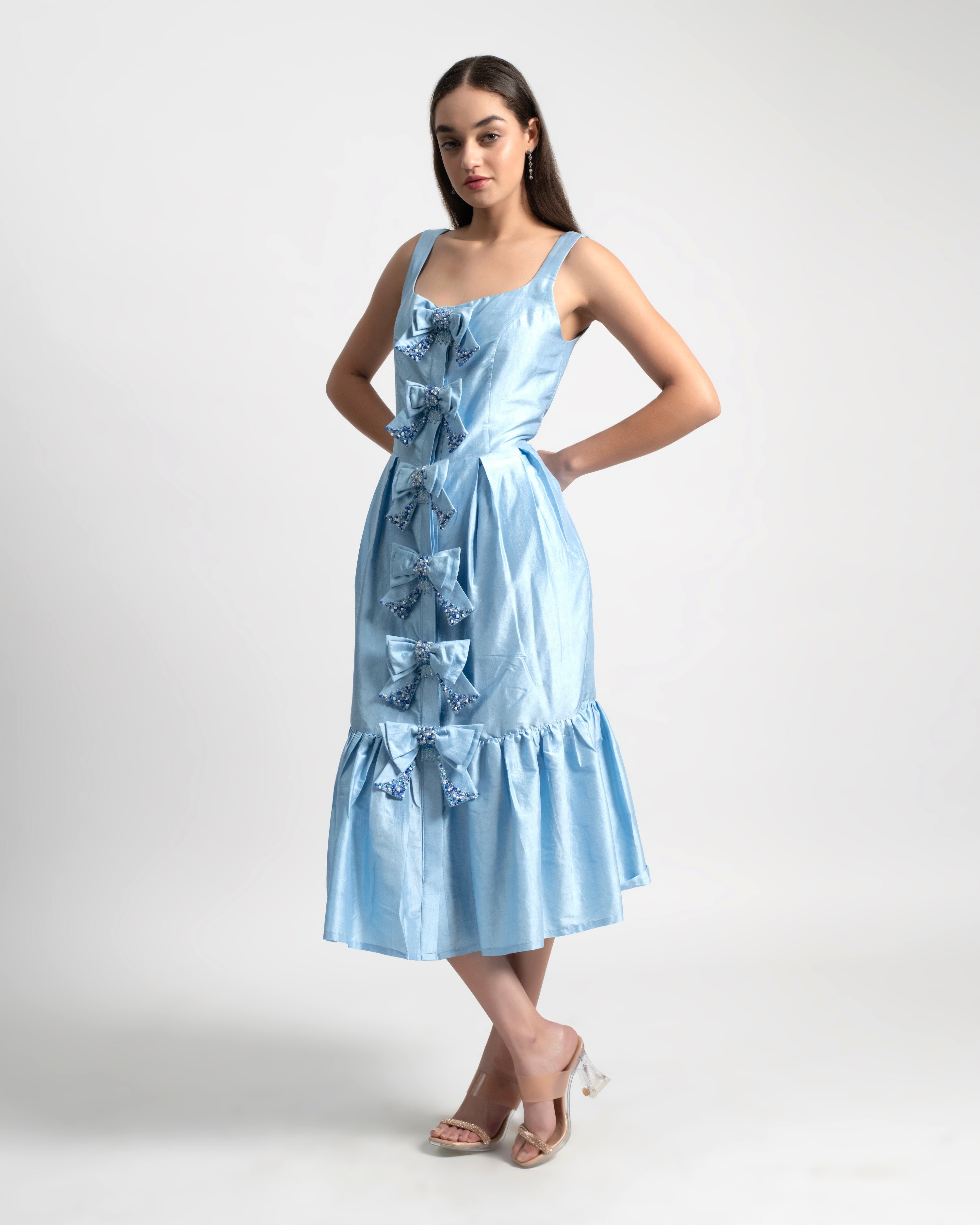 Arcadia Silk Dupioni Mermaid Midi Dress with Bow Detail S - 2 Arcadia Silk Dupioni Mermaid Midi Dress with Bow Detail S - 2
