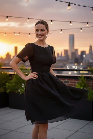 Hand-Beaded Scalloped Silk Organza Dress