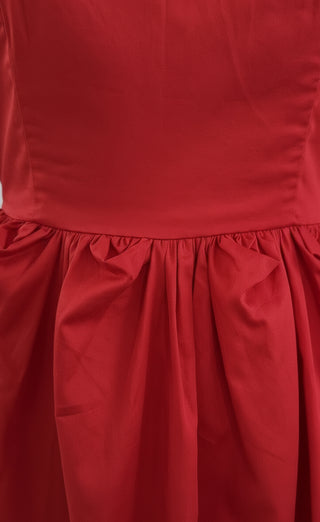 Red Scalloped Petal Dress in Cotton Satin