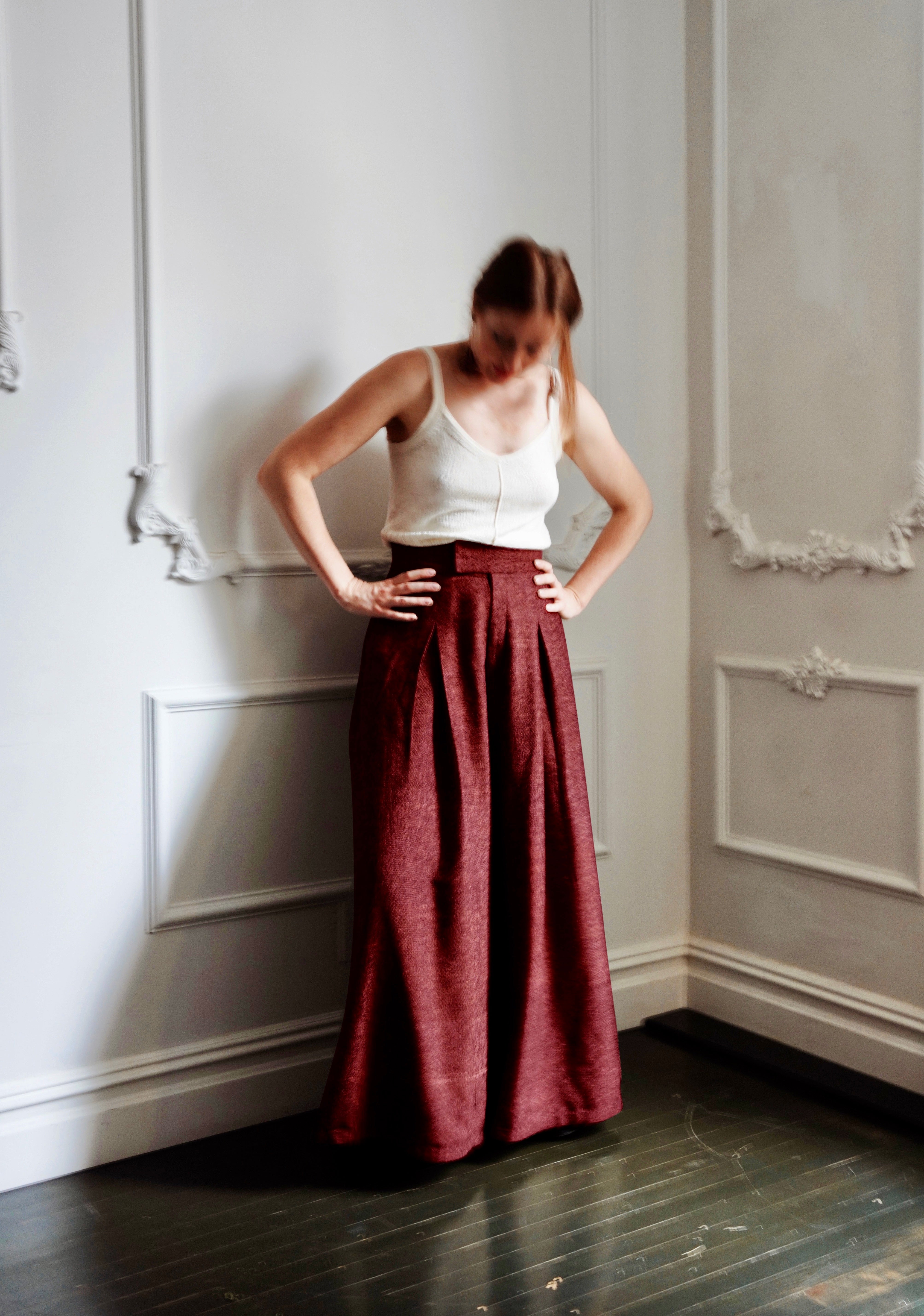 Red Wide Leg High Waist Pant