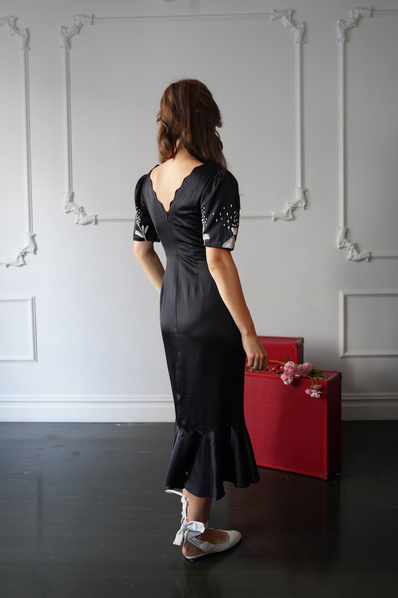 Hand Embroidered Black Silk Dress