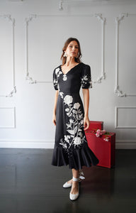 Hand Embroidered Black Silk Dress