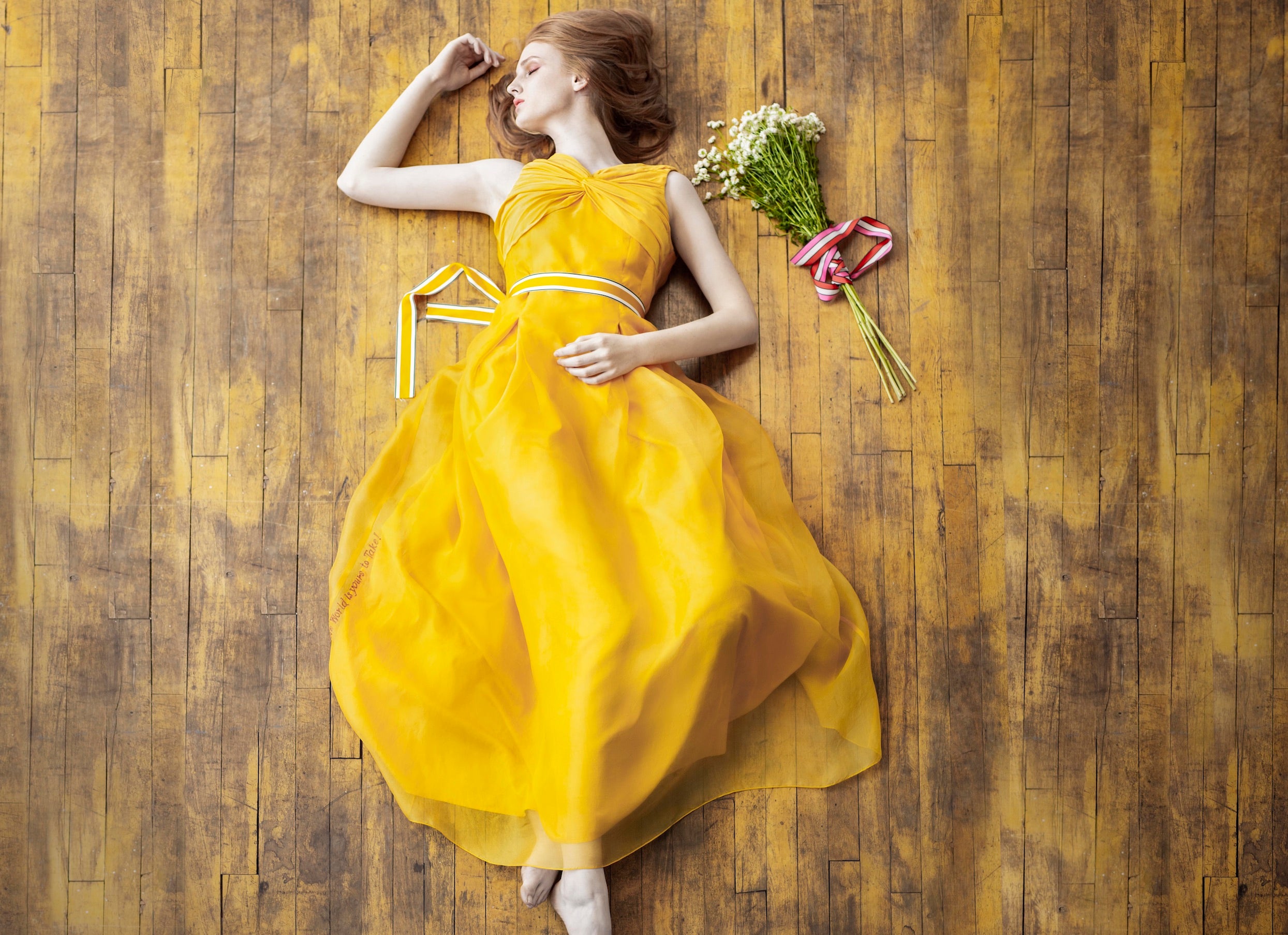 Yellow Silk Organza Cocktail Dress L
