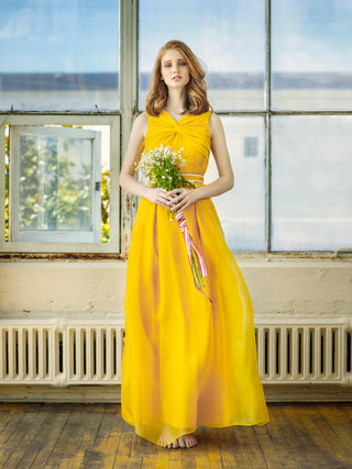 Yellow Silk Organza Cocktail Dress