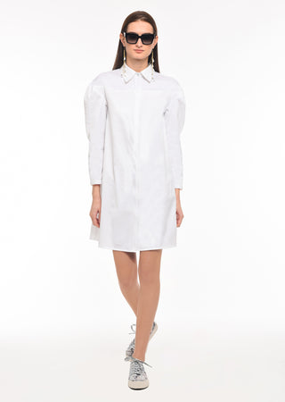 White Cotton Shirt Dress - AGAATI