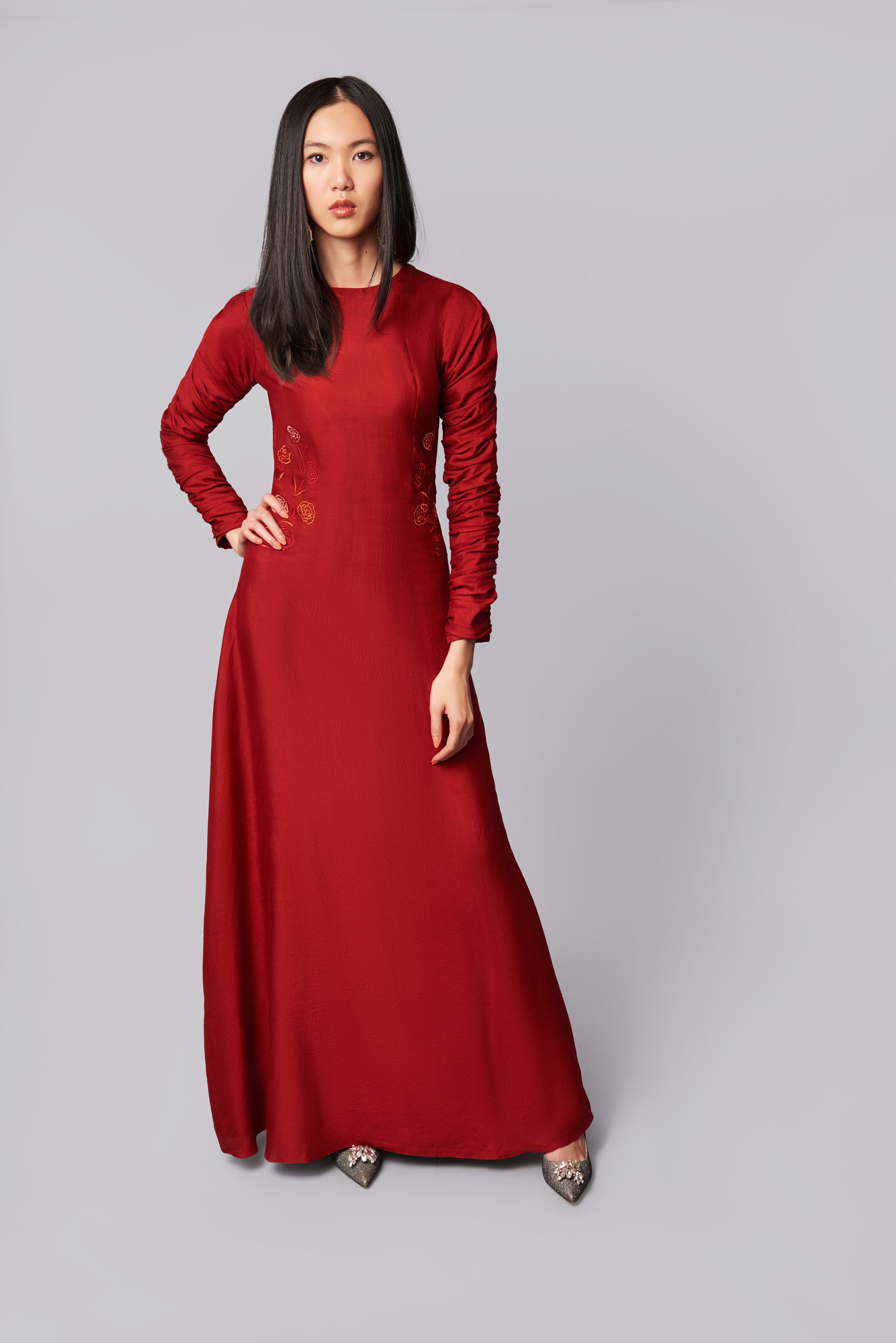 Monk Flower Silk Embroidered Dress S - 2 Monk Flower Silk Embroidered Dress S - 2